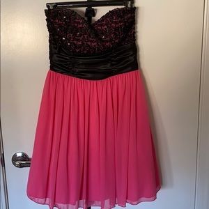 Pink and black strapless dress